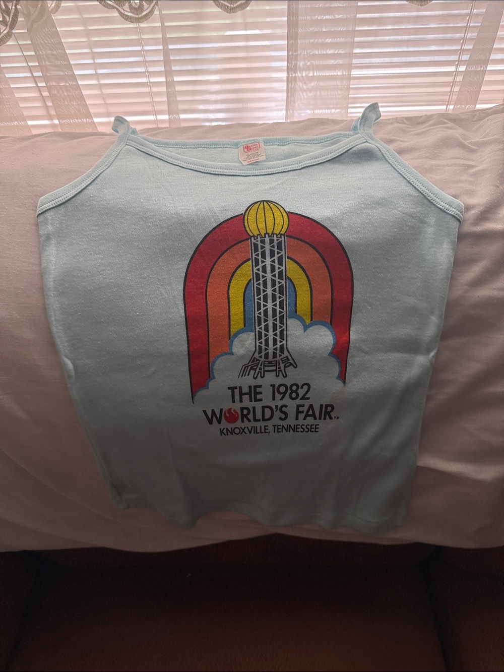 Vintage-Inspired Light Blue 1982 World's Fair Tank Top  runs small